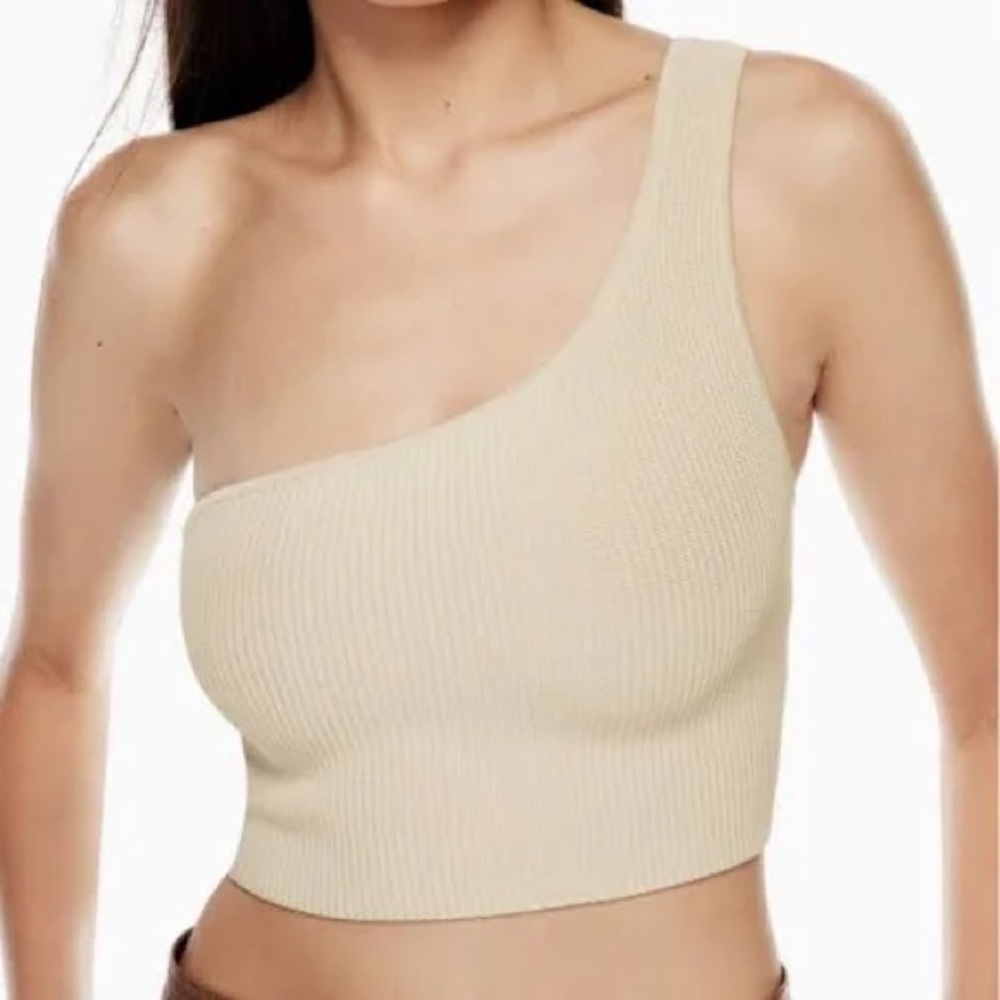 Babaton One-Shoulder Sculpt Ribbed Tank Top - Beige